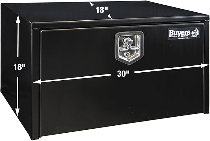 Buyers Products 1702303 Black Steel Underbody Truck Tool Box – 18 x 18 x 30 Inch - Truck Bed & Underbelly RV Storage Box, Locking T-Latch, Weather-Resistant, Heavy-Duty Flatbed Job Box, Made in USA