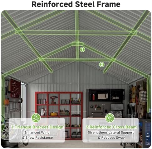 Real Relax 12x20FT Heavy Duty Metal Carport, Fully Enclosed Storage Shed