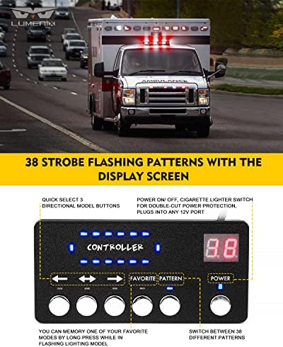 LUMENIX 42 LED Roof Top Strobe Beacon Light Bar, Patent Design, Red White