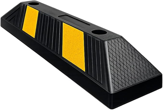Parking Stopper Block for Garage or Parking lot – 20” Long 1 Pc Reflective Heavy Duty Rubber Bumper Block Car Wheel Stop, Yellow & Black Tire Curb Barrier