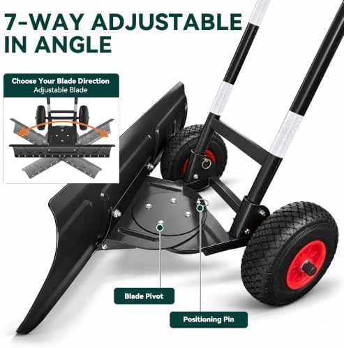 YITAHOME 36" Snow Shovel with Wheels, Heavy Duty Snow Pusher