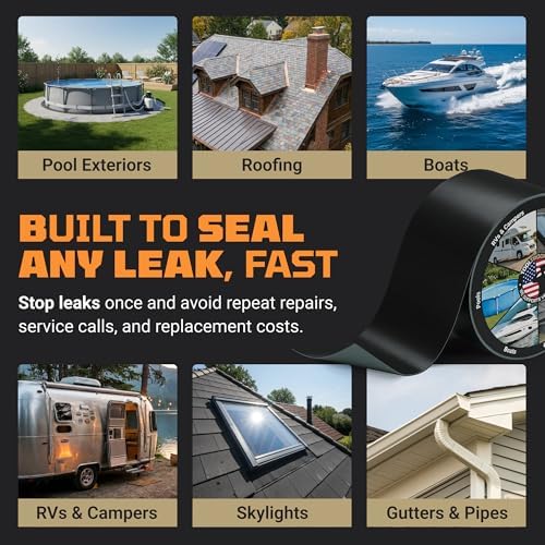 TITANPATCH PRO Waterproof Sealant Tape – Black 4" x50' – Stops Leaks Fast & Stays Sealed for 15+ Years – Sticks to RVs, Roofs, Pools, Boats, Gutters – Built for Harsh Weather (-40°F to 190°F)