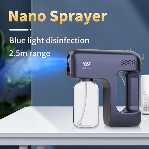Disinfectant Fogger Machine, Cordless Electric Blue Light Disinfection Gun, Nano Sprayer for Salon/School/Hospital/Home/Office/Car/Gym/High-Contact Item Etc. (White)