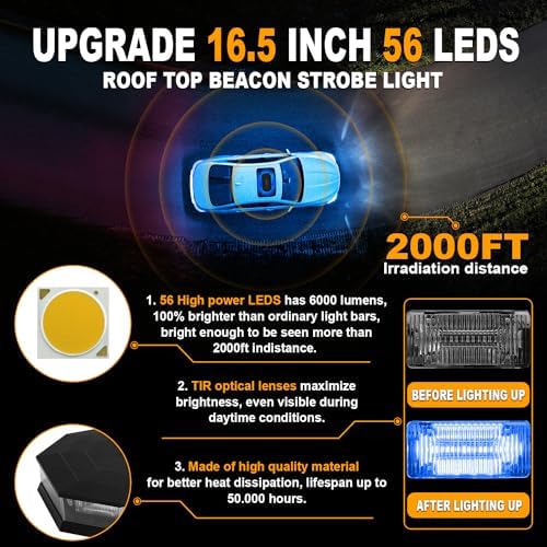 ASPL 16.5 Inch Roof Top Beacon Warning Strobe Light for Trucks Blue