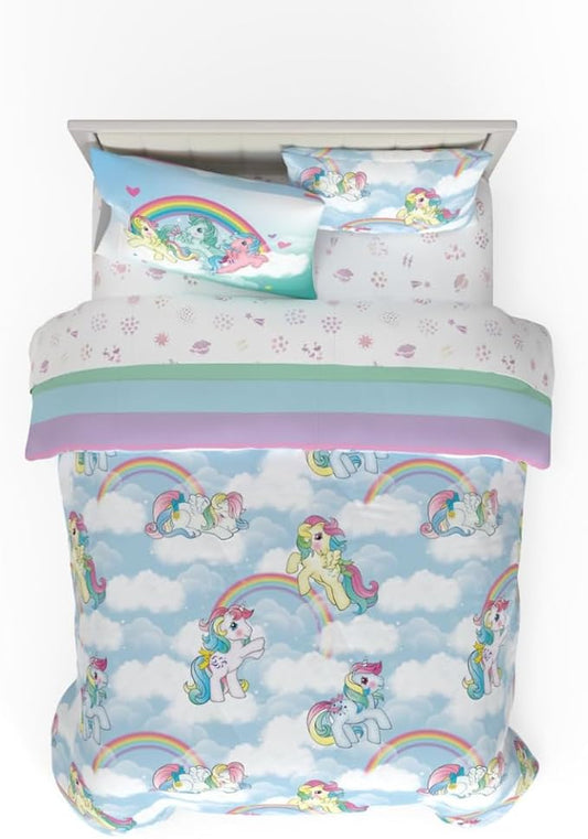 Franco Collectibles My Little Pony Classic Retro Rainbow Bedding 7 Piece Super Soft Comforter and Sheet Set with Sham, Queen, (100% Official Licensed Product)