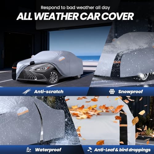 Multi-Layer Car Cover Custom Fit for Lexus ES ES300/ES330/ES350(2012-2026), Waterproof All Weather for Automobiles, Gift with Towel, Heavy Duty Car Covers for Rain Sun UV Protection with Door Zipper