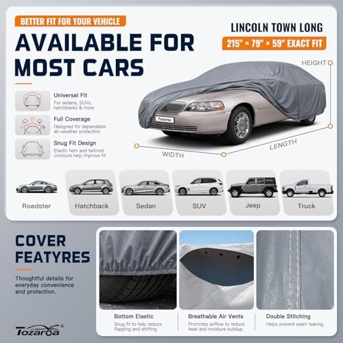 Car Cover Waterproof All-Weather,Outdoor Full Exterior Covers Custom Fit for Chevrolet Impala,Mercury Monterey,Buick Roadmaster Skylark Century Riviera,DeVille,etc,Size C7(See Size Chart)
