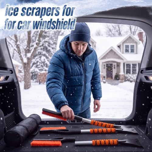 Uiifan 6 Pack 27" Snow Brush and Ice Scraper for Car SUV Truck,Orange