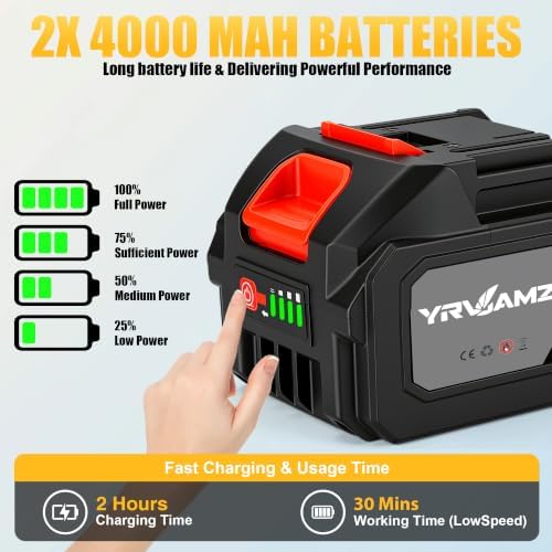 Cordless Leaf Blower with 2 x 4.0Ah Batteries and Fast Charger, Lightweight Electric Handheld Blower, Variable Speed for Lawn Care, Patio, Garage, Driveway Cleaning, Dust Removal and Car Drying