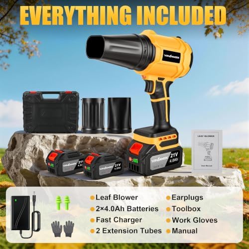 Cordless Leaf Blower with 2 x 4.0Ah Batteries and Fast Charger, Lightweight Electric Handheld Blower, Variable Speed for Lawn Care, Patio, Garage, Driveway Cleaning, Dust Removal and Car Drying