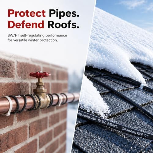 H&G Lifestyles 8W/FT Roof Heat Cable for Roof and Gutters, Self-Regulating