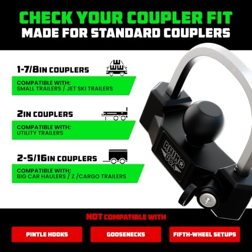 Rhino USA Universal Trailer Coupler Lock, Heavy Duty Adjustable U-Bolt