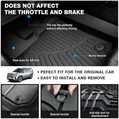Powerty Floor Mats for 2021-2023 Hyundai Santa Fe 5 Seats (ONLY Hybrid) All Weather 3D TPE Anti-Slip Car Liners for 1st & 2nd Row Accessories
