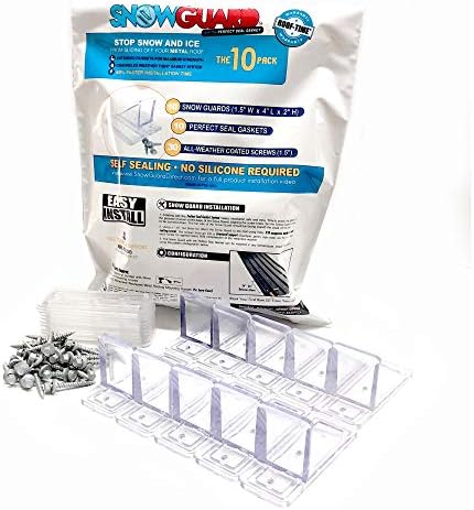 10 Pack Snow Guards for Metal Roofs – with Perfect Seal Gaskets & Screws – Heavy-Duty Polycarbonate Roof Snow Stops Prevent Sliding Snow & Ice | Made in USA