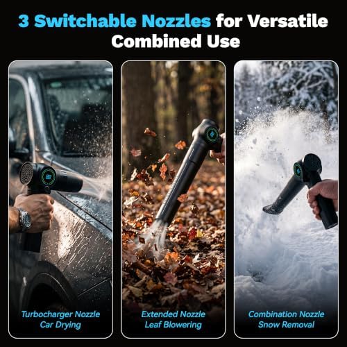 Cordless Leaf Blower with 3 Nozzles, 200KM/H Airspeed 750W Brushless Motor Electric Leaf Blower, 1.6KG Thrust Infinitely Variable Speed, Blowers for Lawn Care, Car Blower for Drying & Snow Removal