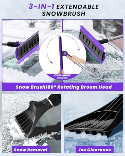 helloleiboo 55.7" Extra Long Ice Scraper with Snow Brush, Purple