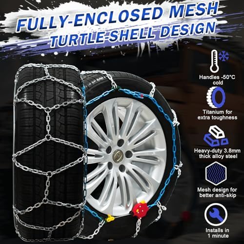 AutoFixing Snow Chains Tire Chains For Light Truck SUV Pickup Trucks, Easy installation, Contains Titanium for Wear Resistance, Set of 2(HRV260)