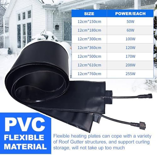 Outdoor Electric Snow Melting Mats for Roof and Gutters, 50℃/122℉ Roof Snow De-Icing Kit, Roof Heat Tape for Ice Dam & Pipe,PVC Flexible Material-Supports Curling,180cm/5.9ft