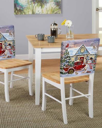 Christmas Snowman Chair Back Covers Set of 6 Winter Snowflake Tree Truck Light Warm House Washable Removable Chair Cover Slipcover Protector for Dining Room Hotel Party Holiday Decor