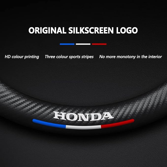 Steering Wheel Cover Compatible with Honda, Nappa Leather&Carbon Fiber Texture Steering Wheel Cover, 14.5-15 Inch Diameter with 2 Coasters and USB Fast Charging Cable (Red)