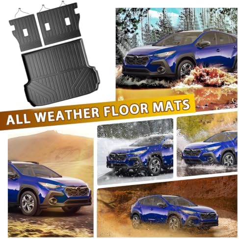 Powerty Floor Mats Fit for Crosstrek Hybrid 2026 2027, All Weather 3D TPE Anti-Slip Trunk Cargo Liner Seat Back Covers Protectors Full Set Car Accessories