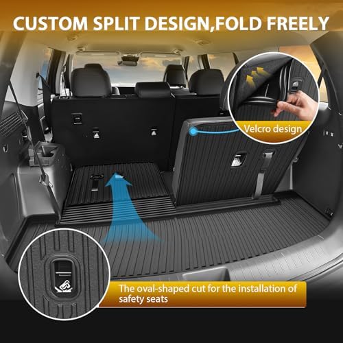 Powerty Floor Mats for Hyundai Santa Fe 6-Seater 2024-2026 2027 (Include Hybrid&Gas), All Weather 3D TPE Anti-Slip Trunk Cargo Liner Seat Back Covers Protectors Full Set Car Accessories