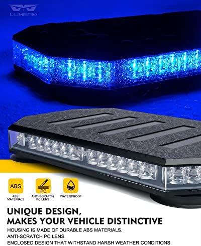 LUMENIX 42 LED Roof Top Strobe Beacon Light Bar, Patent Design, Blue