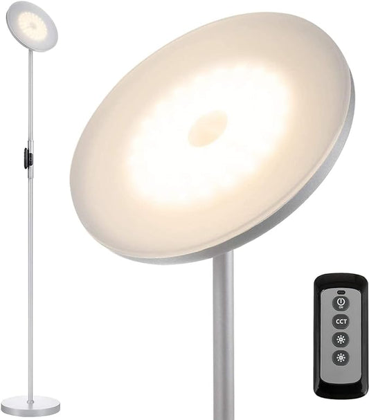 JOOFO Floor Lamp,30W/2400LM Sky LED Modern Torchiere 3 Color Temperatures Super Bright Floor Lamps-Tall Standing Pole Light with Remote & Touch Control for Living Room,Bed Room,Office（Platinum Silver）