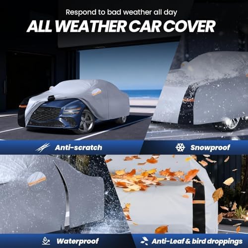 Multi-Layer Car Cover Custom Fit for Genesis G80 (2016-2026), 100% Waterproof All Weather for Automobiles, Gift with Towel, Heavy Duty Car Covers for Rain Sun UV Protection with Door Zipper.
