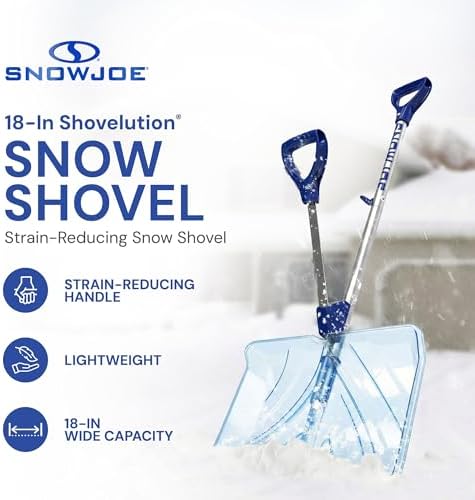 Snow Joe Snow Shovel, Shovelution Strain-Reducing Ice Remover w/ Assist Handle, 18", Blue - Heavy-Duty Blade Tool for Digging and Removing Ice from Driveway, Patio, and Yard, SJ-SHLV02