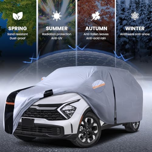 Multi-Layer Car Cover Custom Fit for Kia Sportage(2021-2026), 100% Waterproof All Weather for Automobiles, Gift with Towel, Heavy Duty Car Covers for Rain Sun UV Protection with Door Zipper