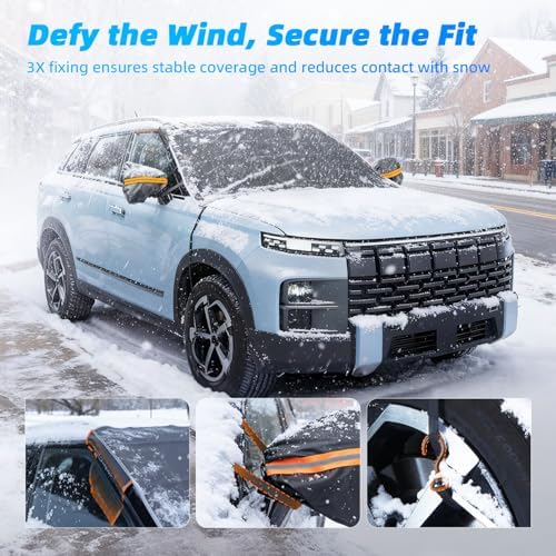 DooGooCoo [Upgraded] Car Windshield Cover for Ice and Snow [700D Waterproof Fabric]-Windshield Snow Cover for Winter Snow & Frost, Suitable for Car, MPV, Large SUV and Truck