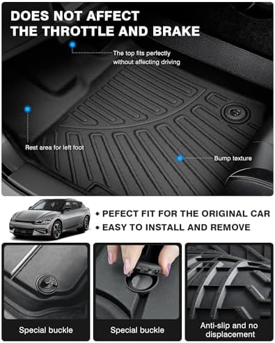 Powerty Floor Mats for 2022-2025 2026 Kia EV6 All Weather 3D TPE Anti-Slip Car Liners for 1st & 2nd Row Accessories