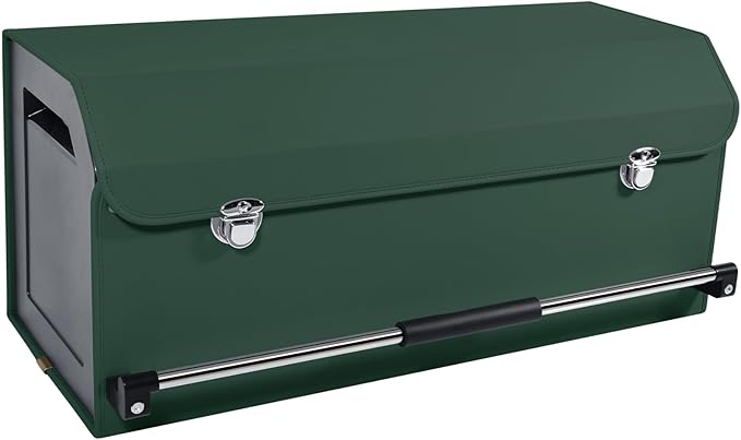 Car Trunk Organizer, Leather Trunk Organizer with Lid and Push-pull Handle Car Trunk Storage Box for SUV, Minivan, Truck, Sedan (Green, 27.1 x 11.4 x 12.2in)