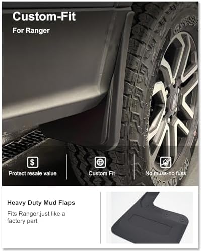 Kiwi Master No Drill Mud Flaps for 2024-2026 Ford Ranger (Not Fits Raptor)