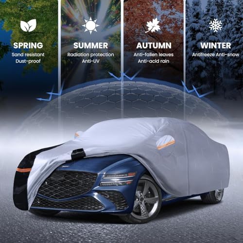 Multi-Layer Car Cover Custom Fit for Genesis G80 (2016-2026), 100% Waterproof All Weather for Automobiles, Gift with Towel, Heavy Duty Car Covers for Rain Sun UV Protection with Door Zipper.