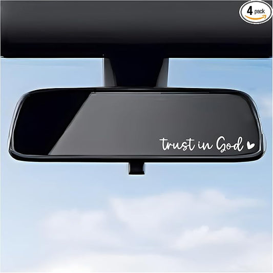 DXNQ 4 PCS Trust in God Rearview Mirror Decals, Automotive Vinyl Rear View Mirror Decorative Stickers, Waterproof Trust in God Stickers for Car Truck Laptop, Car Accessories (White)