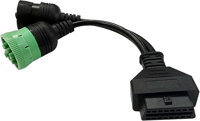 OBD to Type 2 Green 9pin J1939 and 6pin J1708 Split Y Cable for Diesel Truck Diagnostics Adapter, 2-in-1 J1708 6Pin&j1939 9Pin OBD2 Cable Connector Fit for Heavy Duty Truck,Work with Truck scanner