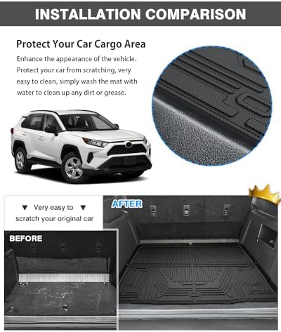 Powerty Floor Mats Cargo Liner for 2019-2025 Toyota RAV4 All Weather 3D TPE Anti-Slip Car Protection, 1st & 2nd Row Set with Rear Cargo Mat Accessories