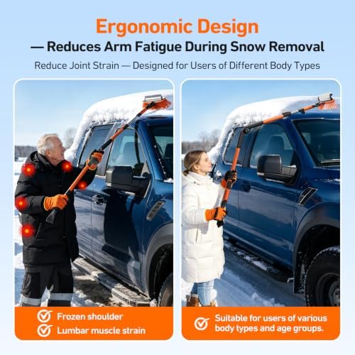63" Extendable Long Snow Brush with Ice Scraper for Car Truck SUV Van