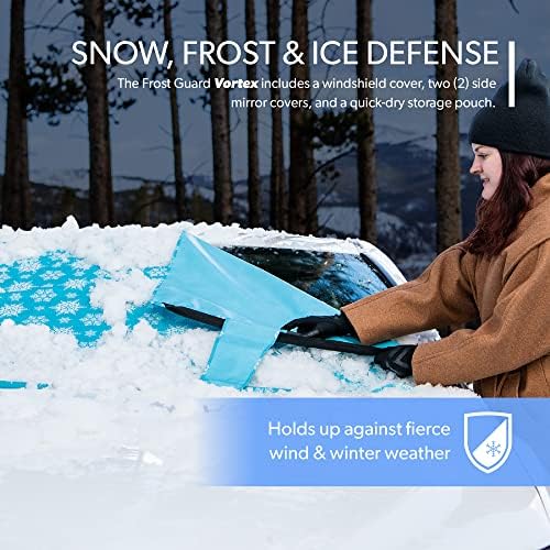 FrostGuard Vortex | Full-Coverage Car Windshield Cover for Ice and Snow, Standard Size (Snowy Lace) - Wiper Blade + Side Mirror Covers - Fit-Fast Straps, Security Panels + Storage Pouch - 59x41 Inches