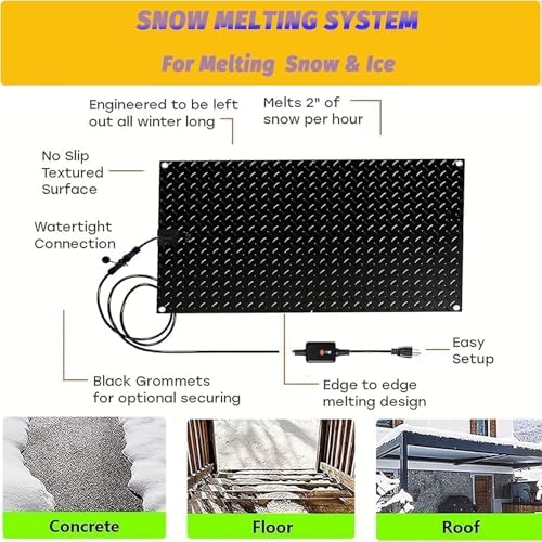 Heated Snow Melting Mats for Doorways- Outdoor Heated Mats- Non-Slip Electric Heated Foot Mats for Winter Snow Removal- Heated Snow Melting Mat for Stairs garages Driveway (30in x 48in)