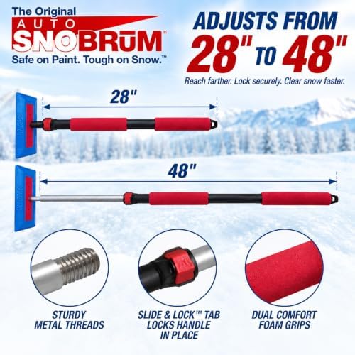 SNOBRuM - Snow Remover for Cars and Trucks - 28 to 48 inch telescoping Handle - no Scratch Snow Removal 2-Pack