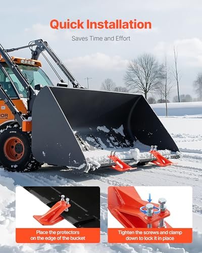VEVOR Tractor Bucket Protector, 2PCS Heavy Duty Steel Bucket Edge Protectors, Anti-Skid Device with Double Hexagon Lock Nuts and Bolts, for Snow, Leave Removal & Spreading Gravel (Orange)
