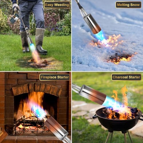 GasBRUH Propane Torch Weed Burner,High Output Weed Torch Flamethrower,35" Long Arm Weed Torch Include a Rake,Fire Starter,Charcoal Starter,Heavy Duty Blow Torch for Roof, Wood,Snow (Tank Not Included)