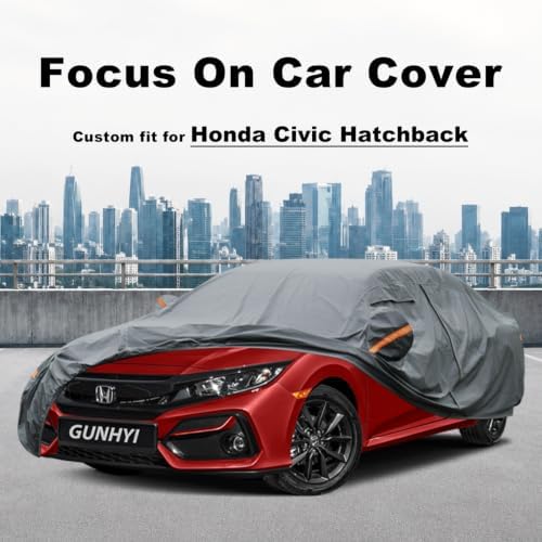 GUNHYI Premium Car Cover Custom Fit Honda Civic Hatchback(1996-2005), 16 Layers Heavy Duty Car Cover Waterproof All Weather with Zipper Door for Sun Rain Snow Dust Uv Protection