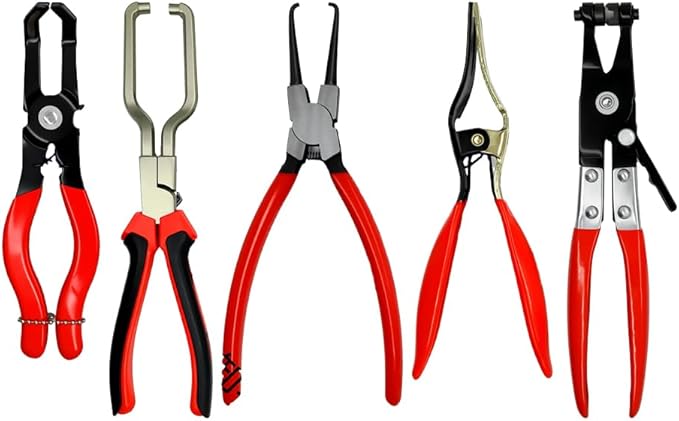Professional Hose Clamp Kit 5Pcs, Fuel Line Pliers Set, Includes Disconnecting Pliers, Crimping Plier, Cutting Plier, And Wire Strippers for Tackle Wiring, Electrical Repairs, Auto Maintenance (5)