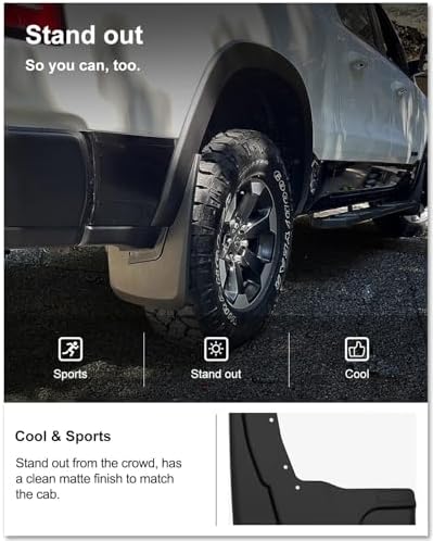 Kiwi Master No Drill Mud Flaps for 2019-2024 Dodge Ram 1500 with Fender