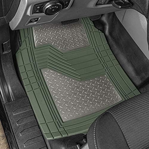 Cat® DiamondShield Rubber Floor Mats for Cars Trucks SUV, All Weather Protection, Front and Rear Car Mats with Heel Pad & Anti-Slip Backing, Universal Trim-to-Fit Rubber Floor Mats for Car, Green