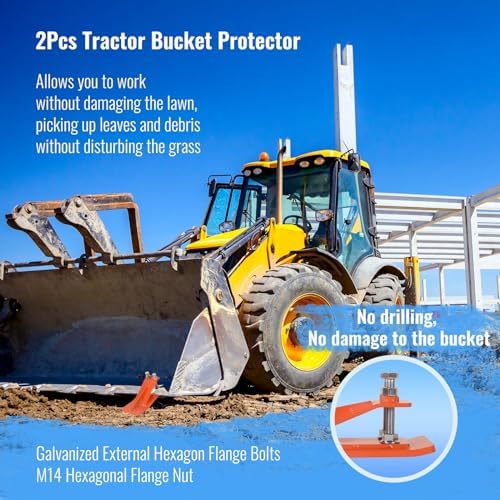 Doppy 2Pcs Tractor Bucket Edge Protector, 3/8'' Thick Snow Skid Tamer, Double Hex Lock Nuts & Bolts Included for Snow Removal, Leaves, Gravel Spreading, Orange